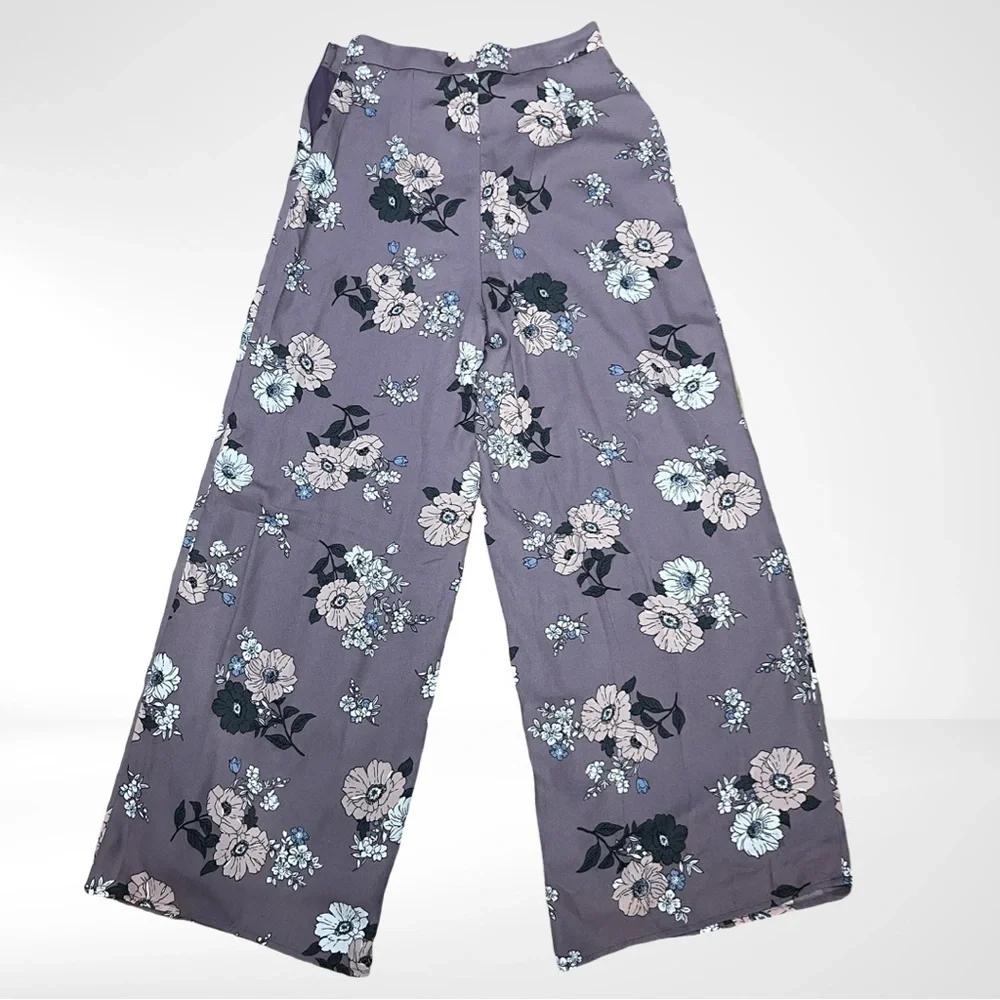 Sadie and Sage Wide Leg Floral Lined Trousers Mauve and Pink Size Small EUC​​​​​ - Picture 4 of 10